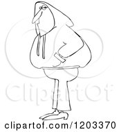 Cartoon Of An Outlined Man Wearing A Hoodie Sweater Royalty Free Vector Clipart
