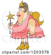 Cartoon Of A Chubby White Tooth Fairy Holding A Wand Royalty Free Vector Clipart by djart