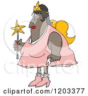 Cartoon Of A Chubby Black Tooth Fairy Holding A Wand Royalty Free Vector Clipart by djart