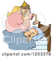 Cartoon Of A Chubby White Tooth Fairy Putting A Coin Under A Boys Pillow Royalty Free Vector Clipart by djart