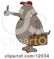 Poster, Art Print Of Brown Dog Hitchhiking And Carrying A Briefcase