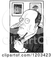 Cartoon Of A Vintage Black And White Caricature Of Hugh Seymour Walople Royalty Free Vector Clipart