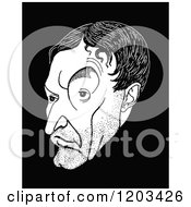Cartoon Of A Vintage Black And White Caricature Of Walter De La Mare Royalty Free Vector Clipart by Prawny Vintage