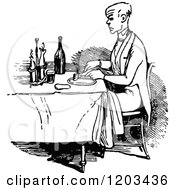 Poster, Art Print Of Vintage Black And White Man Dining Alone
