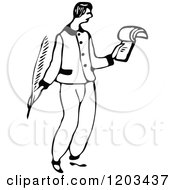Clipart Of A Vintage Black And White Man Reading Royalty Free Vector Illustration
