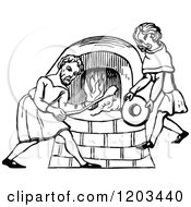 Clipart Of A Vintage Black And White Medieval Baker Royalty Free Vector Illustration