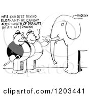 Clipart Of A Vintage Black And White Elephant And Men Cartoon With Text Royalty Free Vector Illustration