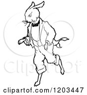 Clipart Of A Vintage Black And White Mr Rabbit Royalty Free Vector Illustration