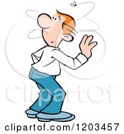Cartoon Of A Pesty Fly Bugging A Red Haired Man Royalty Free Vector Clipart