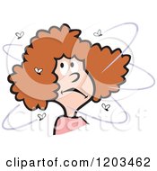 Cartoon Of A Bugged Brunette Woman With Flies Royalty Free Vector Clipart