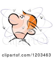 Cartoon Of A Bugged Red Haired Man With Flies Royalty Free Vector Clipart