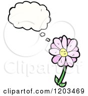Cartoon Of A Purple Flower Thinking Royalty Free Vector Illustration