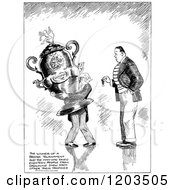 Cartoon Of Vintage Black And White Men With A Giant Trophy Royalty Free Vector Clipart