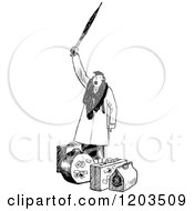 Poster, Art Print Of Vintage Black And White Woman Hollering Over Her Luggage