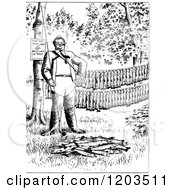 Poster, Art Print Of Vintage Black And White Man With His Fishing Pole And Trout