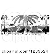 Clipart Of Vintage Black And White Hawaiian Dancers Royalty Free Vector Illustration