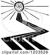Clipart Of A Vintage Black And White Highway And Burst Royalty Free Vector Illustration by Prawny Vintage