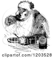 Clipart Of A Vintage Black And White Hungry Man Royalty Free Vector Illustration