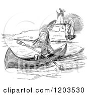 Clipart Of A Vintage Black And White Camp And Native American Indian Canoe Royalty Free Vector Illustration by Prawny Vintage