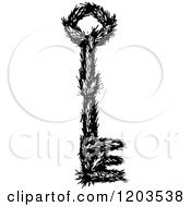 Clipart Of A Vintage Black And White Branch Key Royalty Free Vector Illustration