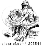 Clipart Of A Vintage Black And White Lady Dressing Royalty Free Vector Illustration