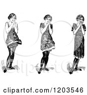 Clipart Of Vintage Black And White Gushing Ladies Royalty Free Vector Illustration