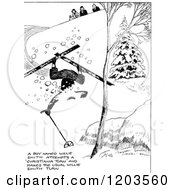 Cartoon Of A Vintage Black And White Skier Crashing Royalty Free Vector Clipart