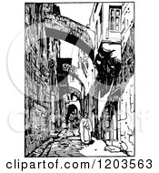 Cartoon Of Vintage Black And White Via Dolorosa Jerusalem Royalty Free Vector Clipart