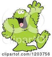Poster, Art Print Of Friendly Green Bigfoot Monster Waving