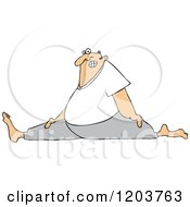 Cartoon Of A Chubby White Man Wincing And Doing The Splits Royalty Free Vector Clipart
