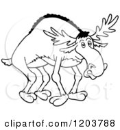 Cartoon Of A Black And White Bow Legged Moose Royalty Free Vector Clipart