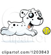 Poster, Art Print Of Cute Dalmatian Puppy Chasing A Tennis Ball