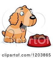 Poster, Art Print Of Cute Spaniel Puppy By A Bowl Of Dog Food