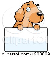 Poster, Art Print Of Cute Spaniel Puppy Over A Sign