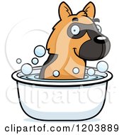 Cute German Shepherd Puppy Taking A Bath