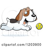 Poster, Art Print Of Cute Beagle Puppy Chasing A Tenni Ball