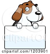Poster, Art Print Of Cute Beagle Puppy Over A Sign