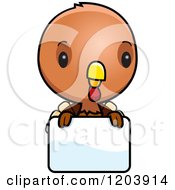 Cartoon Of A Cute Baby Turkey Bird Over A Sign Royalty Free Vector Clipart by Cory Thoman