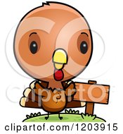 Poster, Art Print Of Cute Baby Turkey Bird By A Sign Post