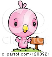 Poster, Art Print Of Cute Pink Baby Bird By A Sign Post