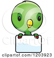 Poster, Art Print Of Cute Green Baby Parrot Over A Sign