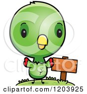 Poster, Art Print Of Cute Green Baby Parrot By A Sign Post