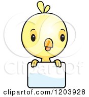 Poster, Art Print Of Cute Yellow Baby Chick Bird Over A Sign