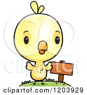 Poster, Art Print Of Cute Yellow Baby Chick Bird By A Sign Post