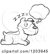 Cartoon Of A Black And White Cute Jack Russell Terrier Puppy Dreaming Royalty Free Vector Clipart
