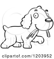 Poster, Art Print Of Black And White Cute Spaniel Puppy Carrying A Leash