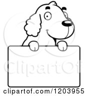 Poster, Art Print Of Black And White Cute Spaniel Puppy Over A Sign