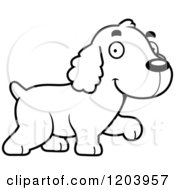 Poster, Art Print Of Black And White Cute Spaniel Puppy Walking