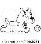 Poster, Art Print Of Black And White Cute German Shepherd Puppy Chasing A Ball
