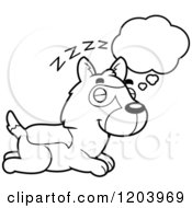 Cartoon Of A Black And White Cute German Shepherd Puppy Dreaming Royalty Free Vector Clipart by Cory Thoman